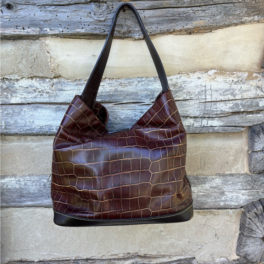 Dooney & Bourke Croc-Patterned Leather Shoulder Bag with Gold Toned Hardware - Picture 9 of 15